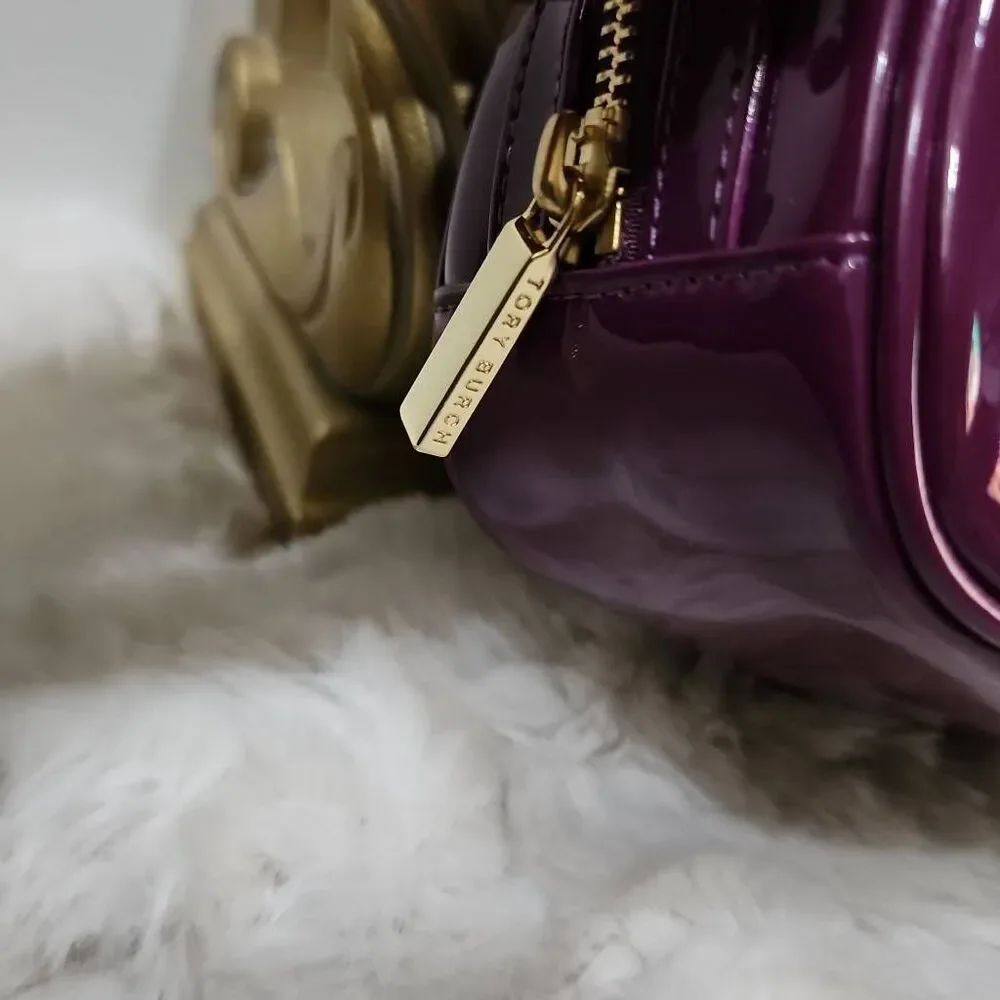 Tory Burch Stacked Patent Small Cosmetic Case Purple